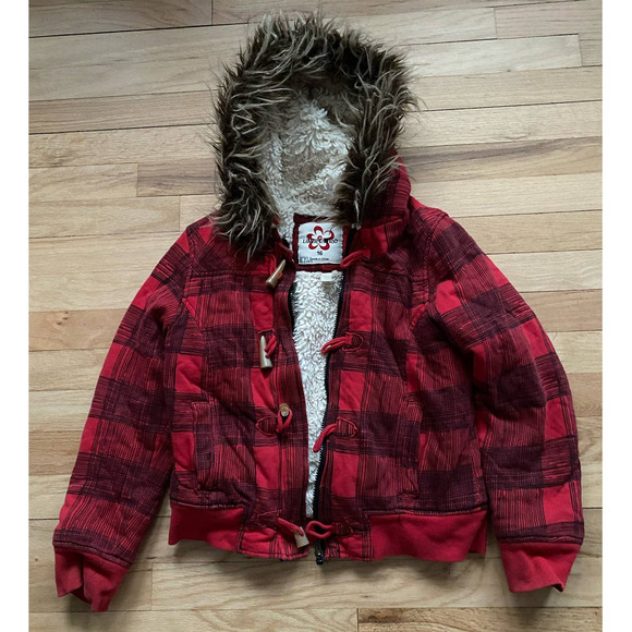 Limited Too Plaid Red Coat - Picture 1 of 7